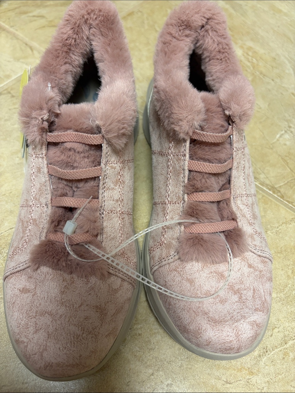 Bzees Women's Blush Pink Faux-Fur Slip-On Sneakers